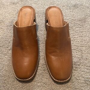 Madewell The Carey Square Toe Heeled Mule in Cognac Leather Size 9